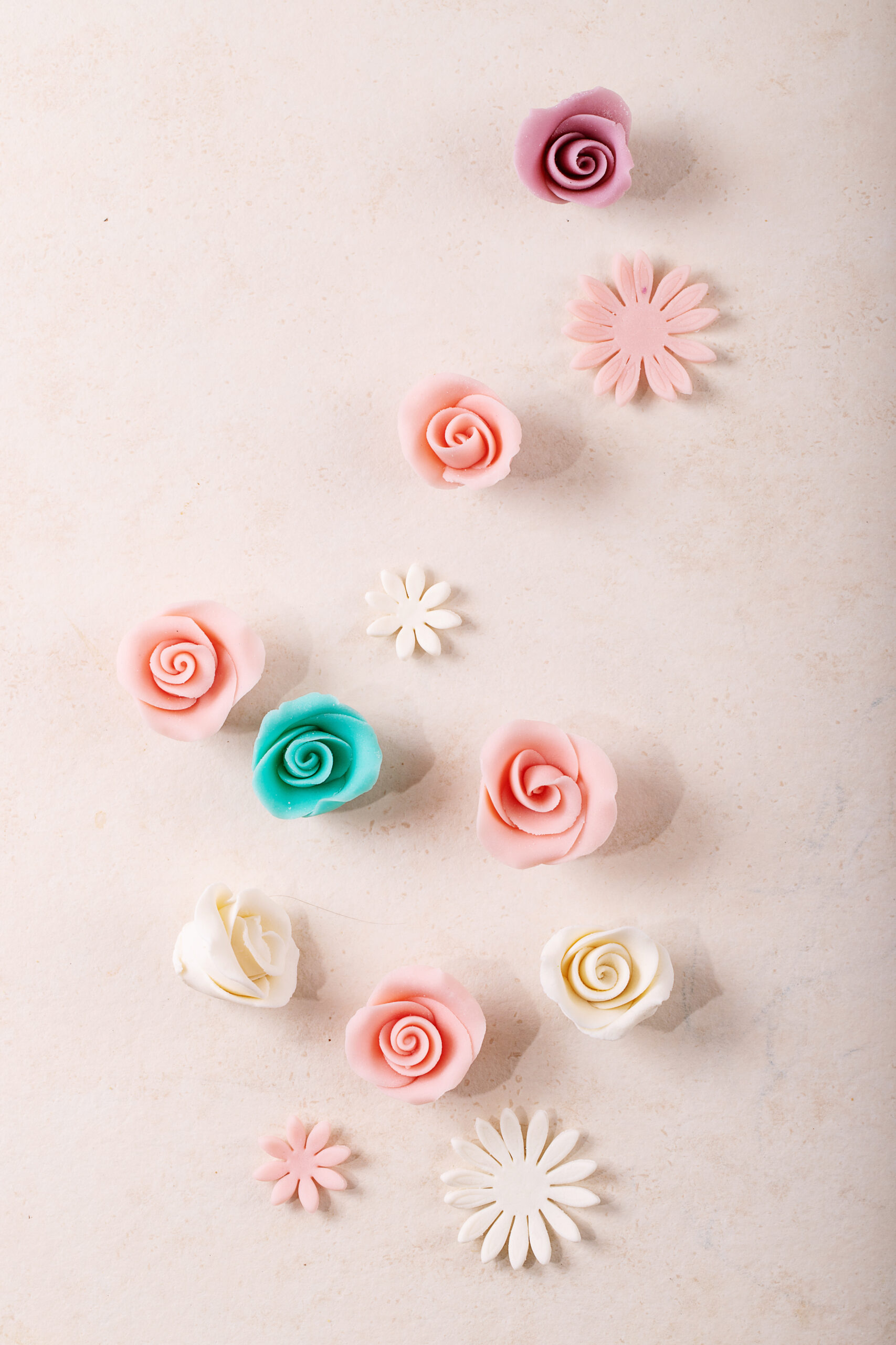 Homemade white and pink marzipan roses